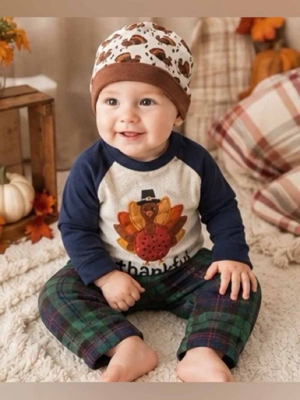 Thanksgiving Christmas Baby Festive Pajama Bundle 6-18M Turkey Flannel Set